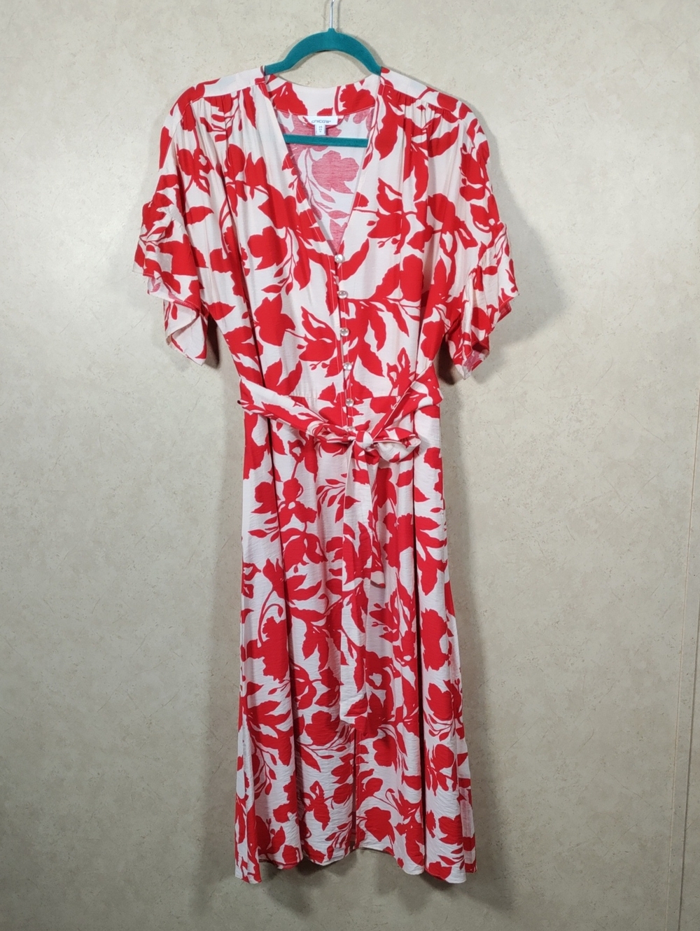 Chico's White and Red Floral Wrap Midi Dress